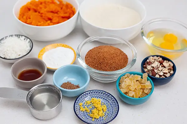 all ingredients used in the sweet potato and ginger recipe