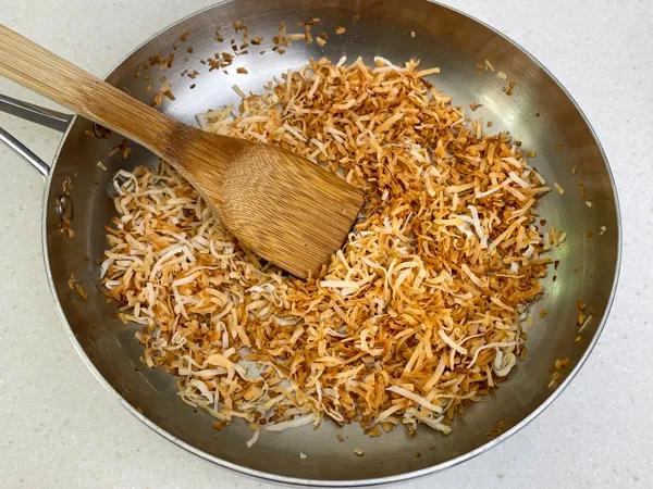 skillet with toasted coconut