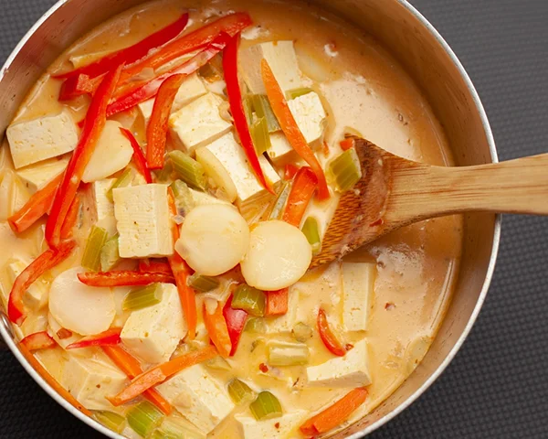 Delicious tofu curry in a pot