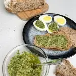 ingredients used in making olivada, green olives, capers, oilve oil, lemon juice, chopped parsley