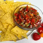 Strawberry, Salsa and and tortillas.